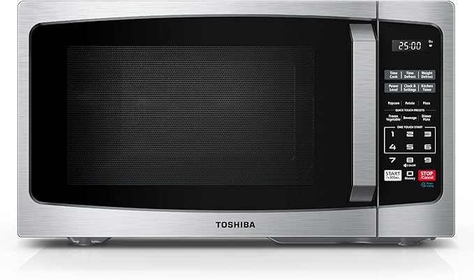 TOSHIBA ML-EM09PA(SS) Small Microwave Oven with 6 Auto Menus, Mute Function & Child Lock, LED Lighting, 0.9 Cu Ft, 10.6 Inch Removable Turntable, 900W, Countertop, Stainless Steel