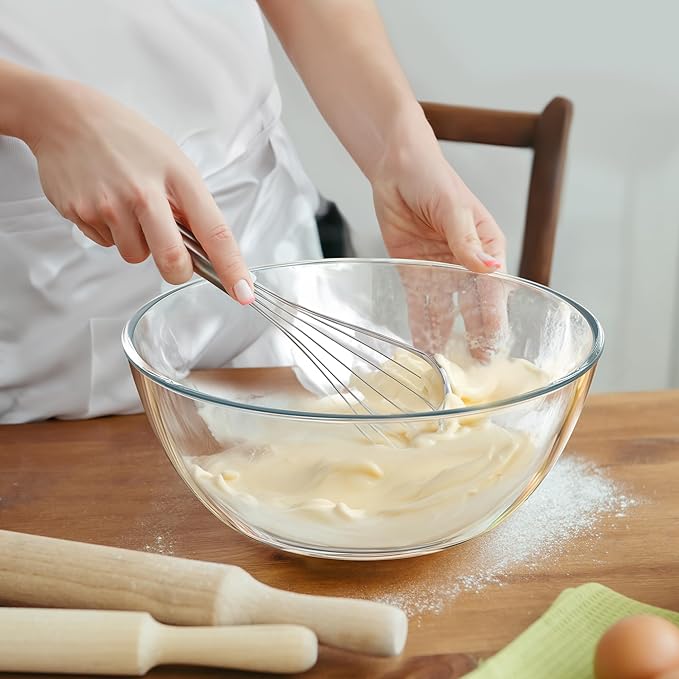 Extra Large Glass Mixing Bowls Clear Glass Salad Cooking Bowls for Kitchen Salad Bread Storage (4.7Qt)