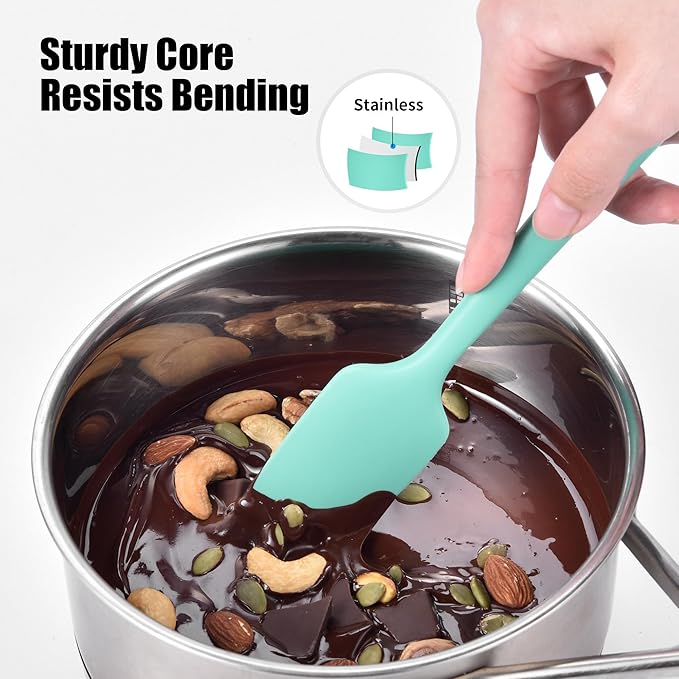 Doosu 18/8 Stainless Steel Food-Grade Measuring Coffee Scoop with 8.5in Long Handle (1 & 2 Tbsp) and 600°F Heat Resistant Mini Food-Grade Silicone Bowl Scraper (Aqua Sky)