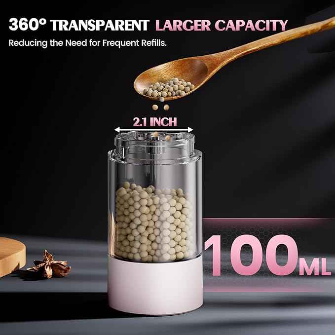 Salt and Pepper Grinder Set Birthday Gifts for Mom Automatic Battery Upgraded Larger Capacity Pink Salt Pepper Set New Apartment Gifts for Housewarming Cooking Gift