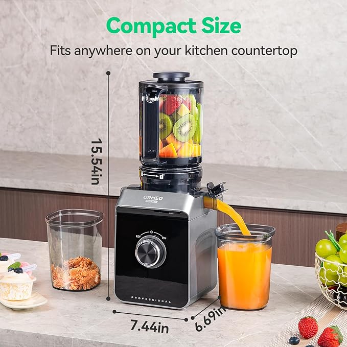 Cold Press Juicer, ORMEO HOME Masticating Juicer Machines with 5.0"Large Feed Chute Fit Whole Vegetables & Fruits, with Pulp Seperation, 99.6% Juice Purity, Quiet Motor, Easy to Clean,BPA Free