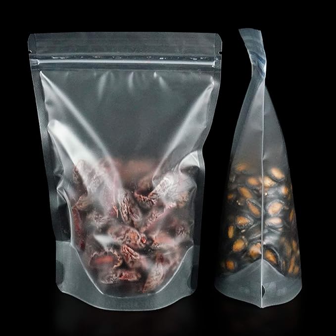 PABCK 100 Pcs 6.3x9.4 inch Resealable Stand Up Bags Matte Clear Zipper Lock Heat Seal Pouches with Tear Notch for Zip Food Storage Lock Packing