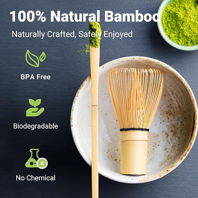 Shonmisen Traditional Matcha Tea Whisk Set with Bamboo Chasen, Ceramic Holder, Scoop, Spoon, Strainer, 5 Piece Japanese Ceremony Kit matcha whisk