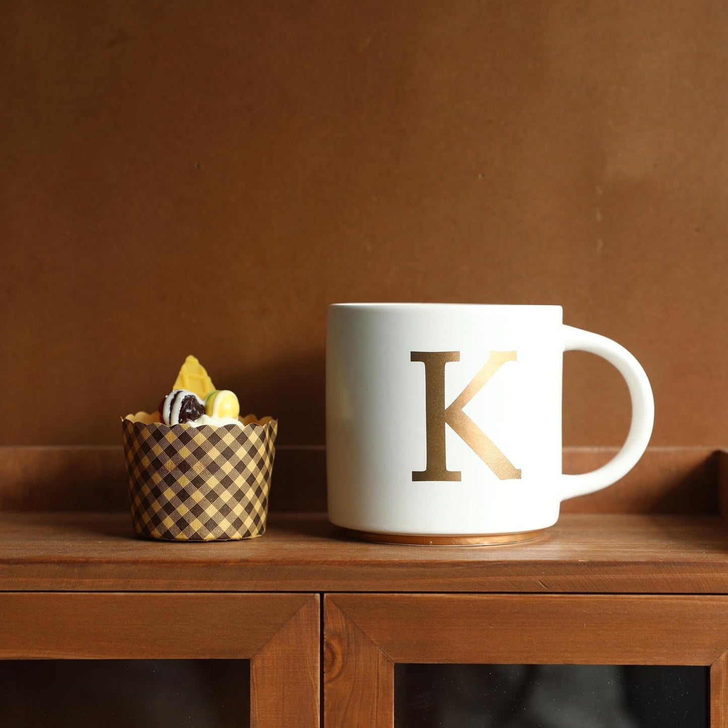 COLLECTIVE HOME - Monogram Ceramic Mugs, 15 oz Golden Initial Coffee Cups, Elegant Alphabet Tea Mugs, Elegant Personalized Mug with Gift Box, Unique Mug with Double Side Capital Letter (K)