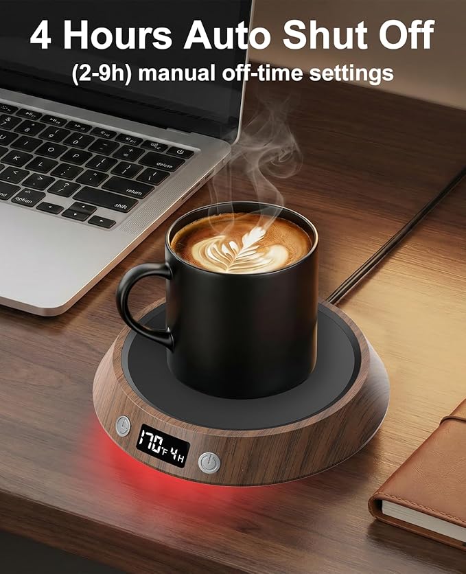 Kepwam Coffee Mug Warmer - 50W Electric Coffee Warmer for Desk 3 Temp Settings & 2-9 Timer Smart Cup Warmer for Desk Candle Warmer Plate with LED Lights Beverage Tea Milk Warmer for Home & Office