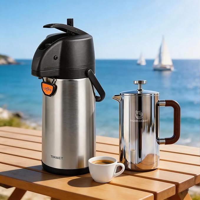 3L/102 Oz Airpot Coffee Dispenser Thermal with Pump & 1L/34 Oz French Press Coffee Maker