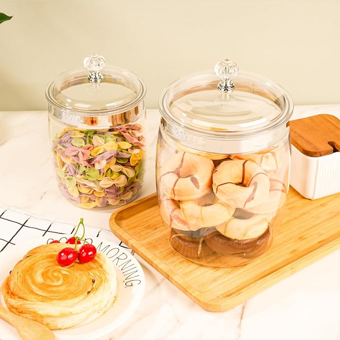 4 Pcs Plastic Cookie Jars with Lid, 128/128/74/74OZ Clear Candy Airtight Sealed Kitchen Pantry Food Large Storage Apothecary Containers & Canisters for Coffee Cereal Pasta Flour Rice Snack