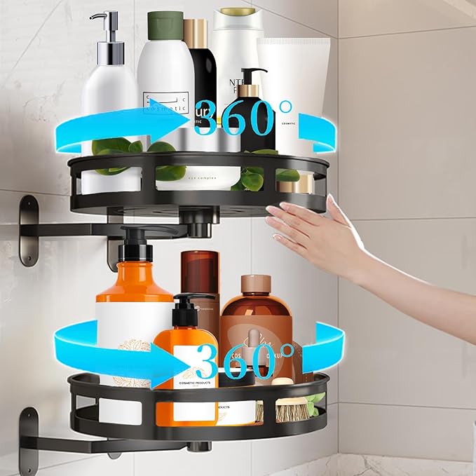 PZU Shower Caddy Corner Organizer, Lazy Susan Shower Organizer 360° Rotate Turntable Shelves, for Bathroom Kitchen Storage, No Drilling Rustproof Stainless Steel for Inside Shower Rack
