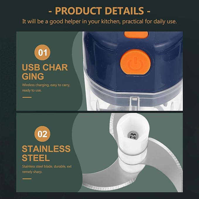 Electric Mini Garlic Masher 250ml Food Chopper Machine for Home Kitchen, Portable Cordless Garlic Press with 1200amh Motor for Easy Food Processing