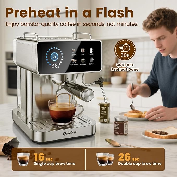 Touchscreen Espresso Machines with Timer 20 Bar Expresso Coffee Machines Professional Stainless Steel Coffee Maker with 51oz Water Tank for Latte Americano, Cappuccino Machine for Home Office