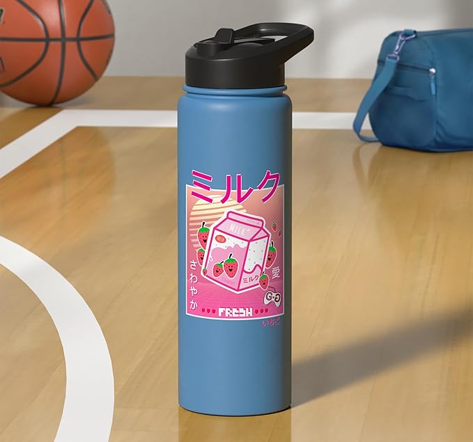 Strawberry Milk Carton Kawaii Pink Aesthetic Otaku Japanese Stainless Steel Insulated Water Bottle
