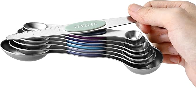 Spring Chef Dual Sided Magnetic Measuring Spoons Set, Winter Frost, Set of 8 & Stainless Steel Magnetic Measuring Cups, Set of 7, Black - 2 Product Bundle