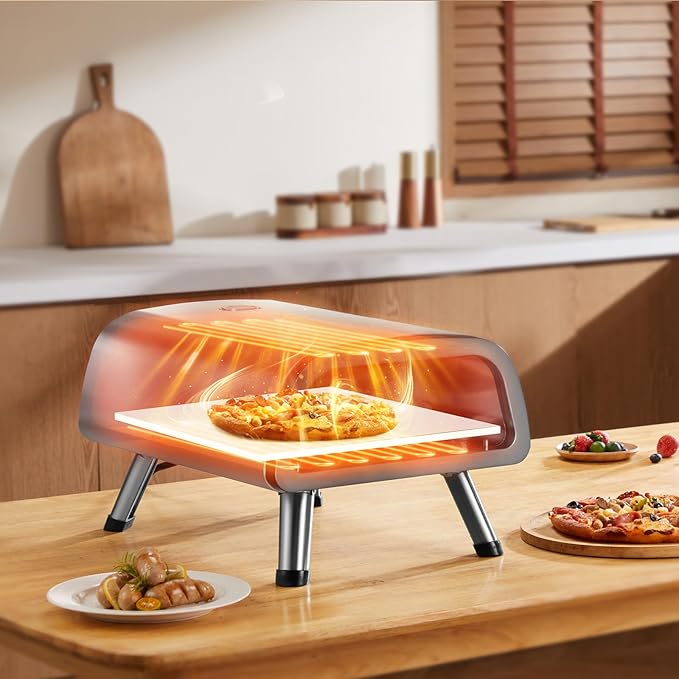 VEVOR 12" Electric Pizza Oven Countertop, Stainless Steel Pizza Maker Machine with Pizza Stone and Spatula, Heats up to 850°F, Multipurpose Indoor & Outdoor Pizza Cooker for Restaurant Home Camping
