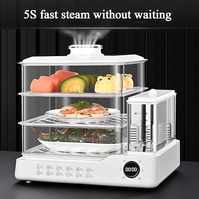 800W Food Steamer, 3 Tier Electric Steamer, with 24L Capacity, Touch Screen Display, 12H Appointment, Independent Water Tank, for All Homes