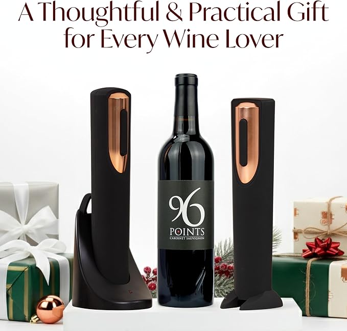Rechargeable Electric Wine Opener + Battery Powered Electric Wine Opener Gift Bundle Set (Black & Rose Gold)