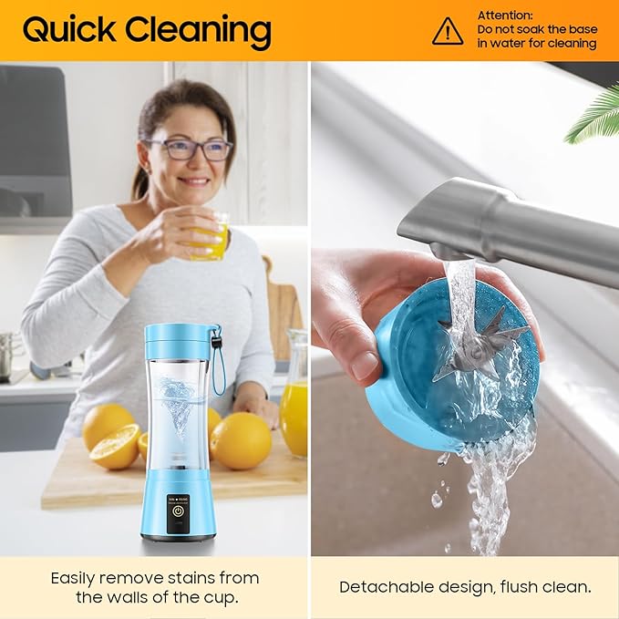 Portable Blender for Smoothies & Shakes - Cordless Personal Size Blender with 6 Blades, 380Ml Juice Cup, Lightweight & Rechargeable, Freshly Squeezed for Picnic/Sports/Office, Mother's Day