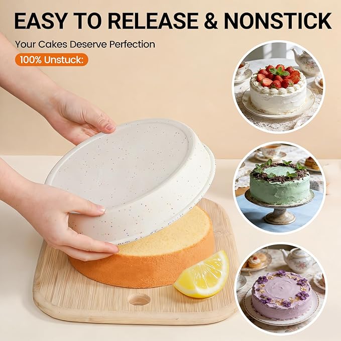 SJ 10 Inch Silicone Round Cake Pan with Metal Reinforced Frame Set of 3, Nonstick Silicone Cake Mold for Baking Suitable for Making Layers, Cheese & Chocolate Cakes