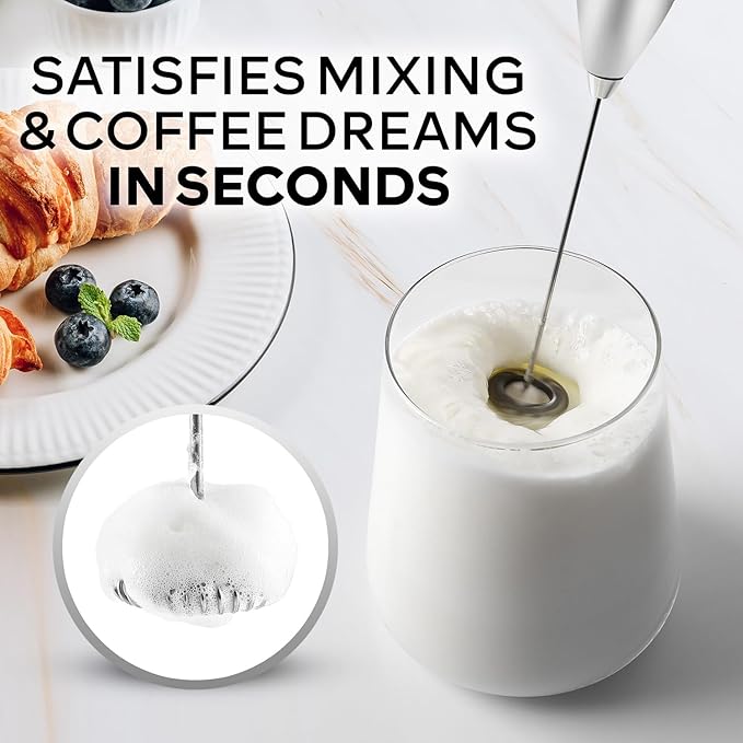 Zulay Kitchen Powerful Milk Frother Wand With 4 AA Duracell Batteries - Ultra Fast Handheld Drink Mixer - Electric Whisk Foam Maker for Coffee, Lattes, Cappuccino, Matcha & Creamer - Premium Silver