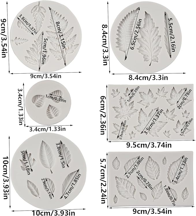 Leaf Silicone Mold Maple Leaf Fondant Mold Rose Leaf Molds Fern Leaves Candy Molds For Cake Decoration Cupcake Topper Chocolate Polymer Clay Gum Paste Set of 6