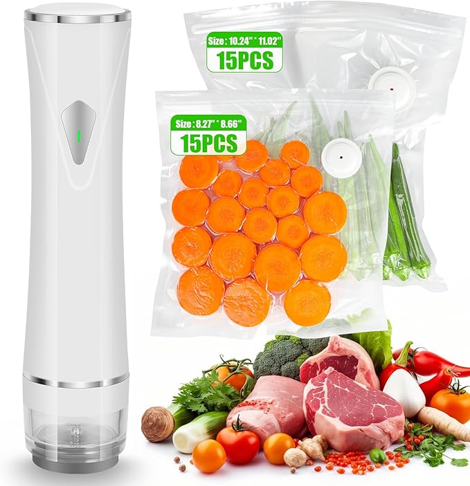 Handheld Vacuum Sealer, Compact Food Vacuum Sealer with 30 Reusable Vacuum Bags, Portable Rechargeable Food Saver for 5X Longer Freshness, with Visible Water Tank