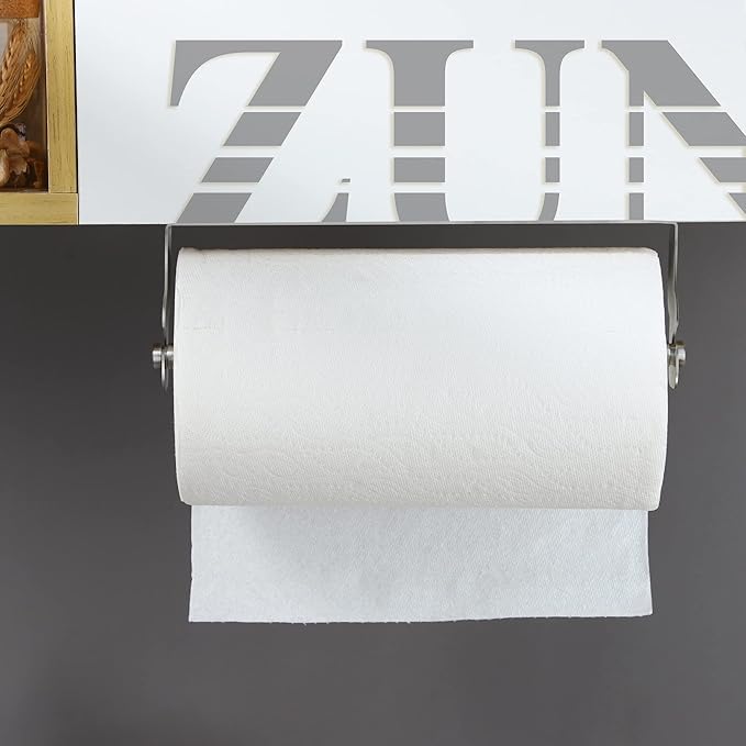 ZUNTO Paper Towel Holder Cabinet Door or Under Cabinet, Self Adhesive Big Roll Holder Wall Mount, Stainless Steel
