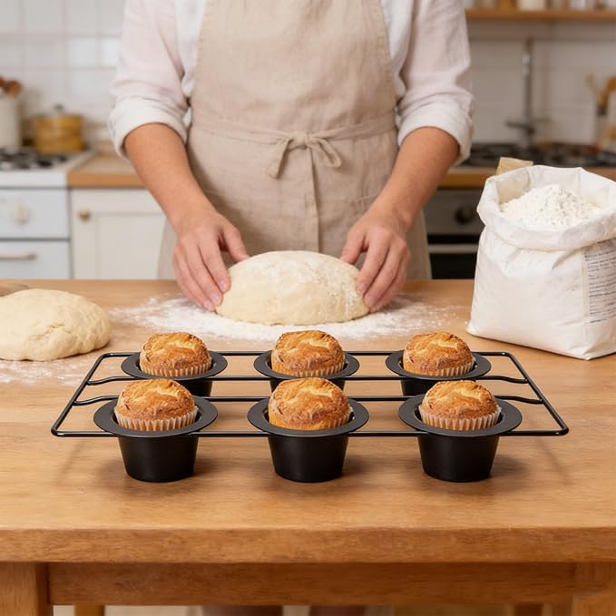 VBESTLIFE 6-Cup Popover Pan, Heavyweight Aluminized Steel with Nonstick Coating, for Yorkshire Pudding, Muffins, and Popovers