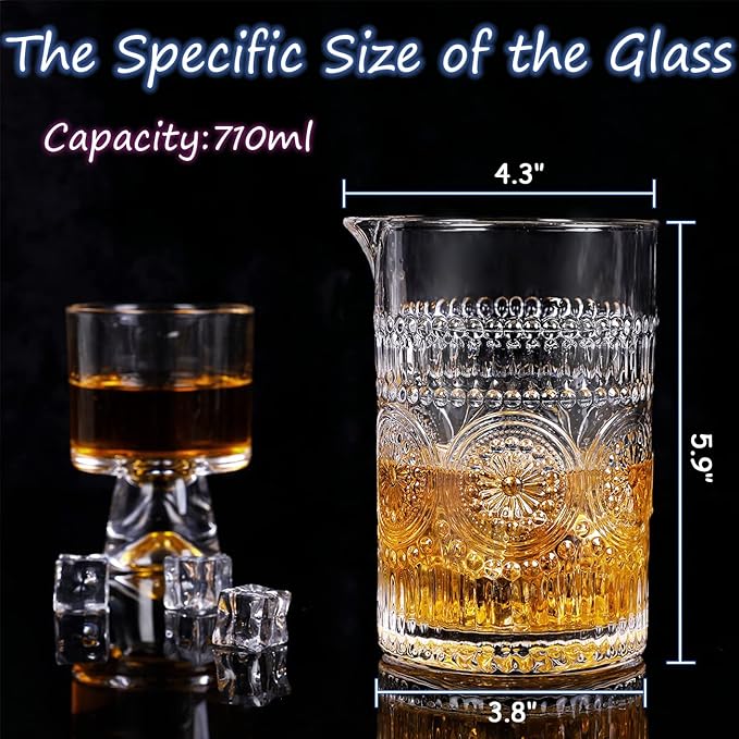 Gusnilo Cocktail Stirring Glasses for Whiskey Cocktail Mixing Glass 24oz Mixing Glass Mixing for Stirring Drinks,Old Fashioned Crystal Bar mixing Glass 710ml Cocktail Stirring Glasses 2PCS