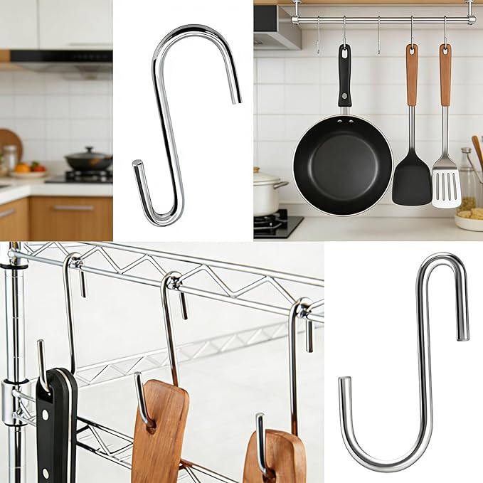 50-Pack 2.4 Inch Heavy Duty Stainless Steel S-Hooks — Waterproof Kitchen Utility Hooks for Pots, Pans, Mugs, Towels and More, Ideal Gift for Friends