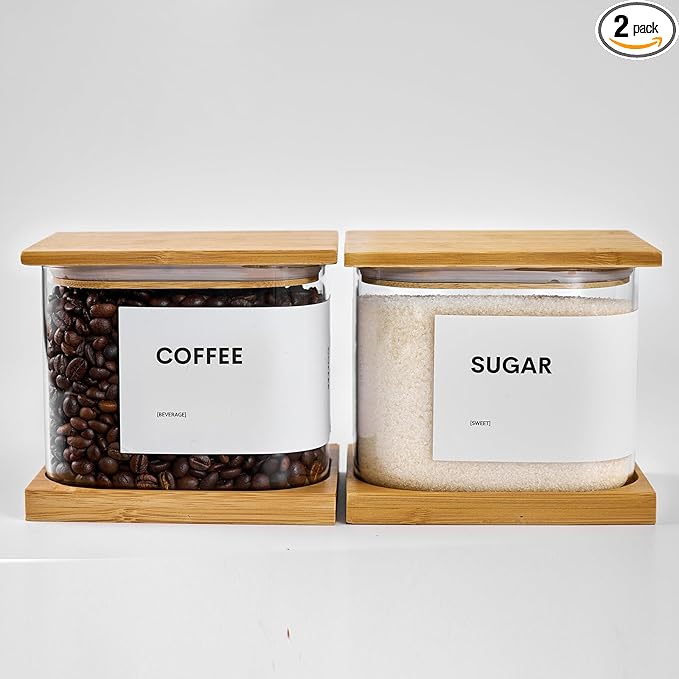Glass Storage Jars with Bamboo Lids, 50oz Square Food Storage Containers for Kitchen Pantry Organization, Storage Canisters with Labels for Cereal Flour Beans Tea, Large Spice jars Seasoning Bottles