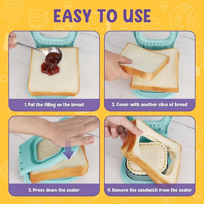TACGEA Uncrustable Sandwich Cutter Maker, 2 Pack Sandwich Sealer and Cutter -Square and Circle Shape, Light Blue