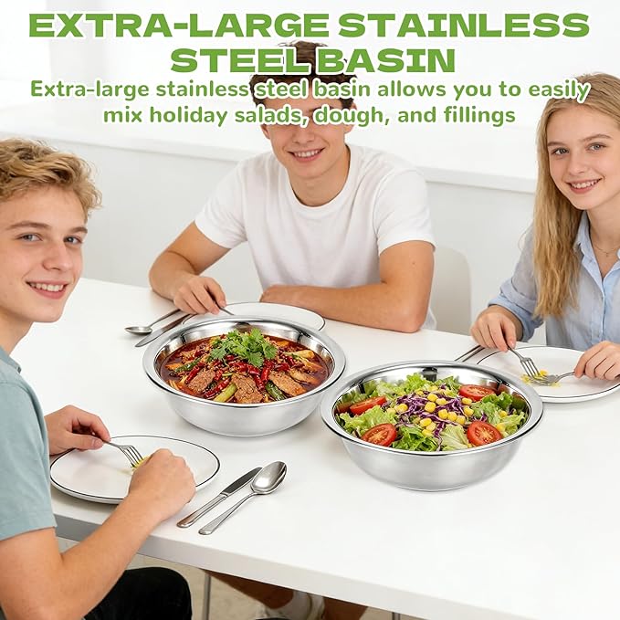 8 PCS Stainless Steel Mixing Bowls 13 Inch 8 Qt Extra Large Metal Basin with Mirror Finish, Heavy-Duty Salad Dough Bowl Kitchen Prep Bowl Dishwasher Safe Dish Tub for Home & Commercial Cooking