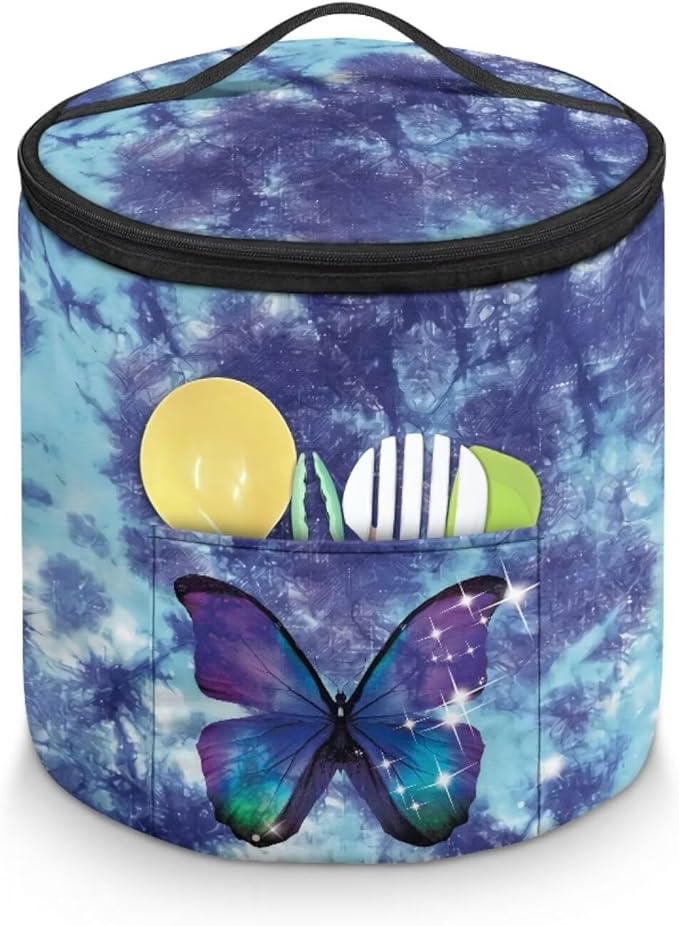 Electric Pressure Cooker Insulation Bag Effective Insulation Pressure Cooker Insulation Bag Enclosed on the Bottom, Butterfly Blue Tie Dye