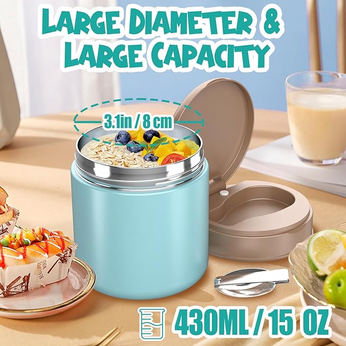 Insulated Food Jar for Kids - 15.2 Oz, Thermo for Hot Food, Soup Thermo, Insulated Food Container, Termos Para Comida Caliente, Width Mouth Stainless Steel Lunch Box with Spoon, Camouflage Green