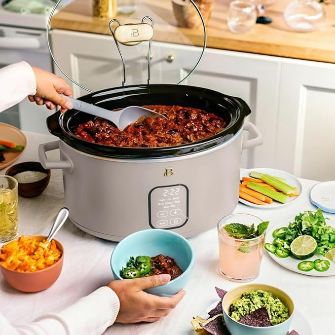 Beautiful 6 Qt Programmable Slow Cooker by Drew Barrymore -5 Preset Cooking Functions, Digital Countdown Timer, Dishwasher-Safe Parts and Cool-Touch Handles (Porcini)