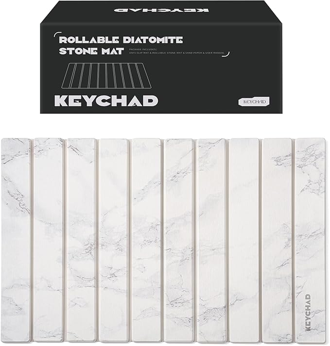 KEYCHAD Large Stone Drying Mat for Kitchen Counter - 24x16 Quick Drying Collapsible Dish Drying Mat - Super Absorbent Diatomaceous Earth Mat - Stone Dish Drying Mat for Cups Dishes