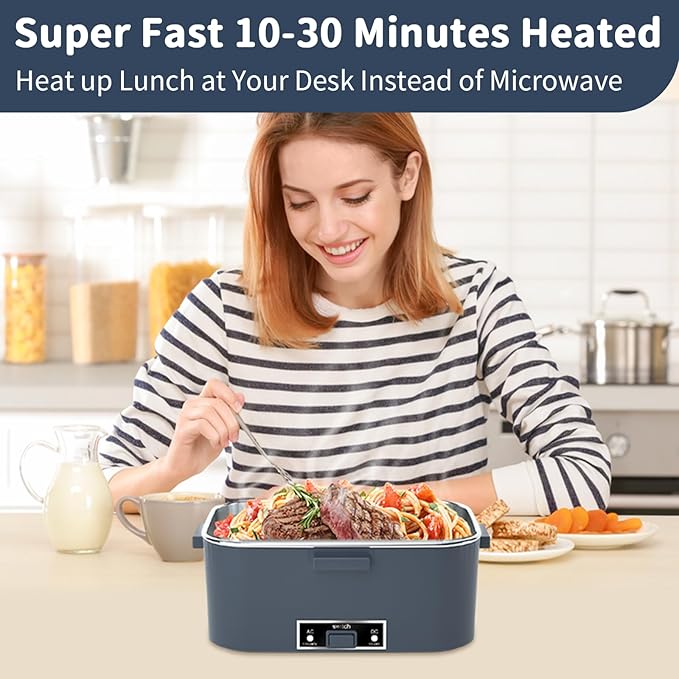 IFENROL Electric Heated Lunch Box for Adults, 100W 3-IN-1 2 Pack 1.8L Containers Heating Lunch Box for Men Portable Double Layer, Fast Heated Food Warmer,12V/24V/110V for Car Truck Office Home