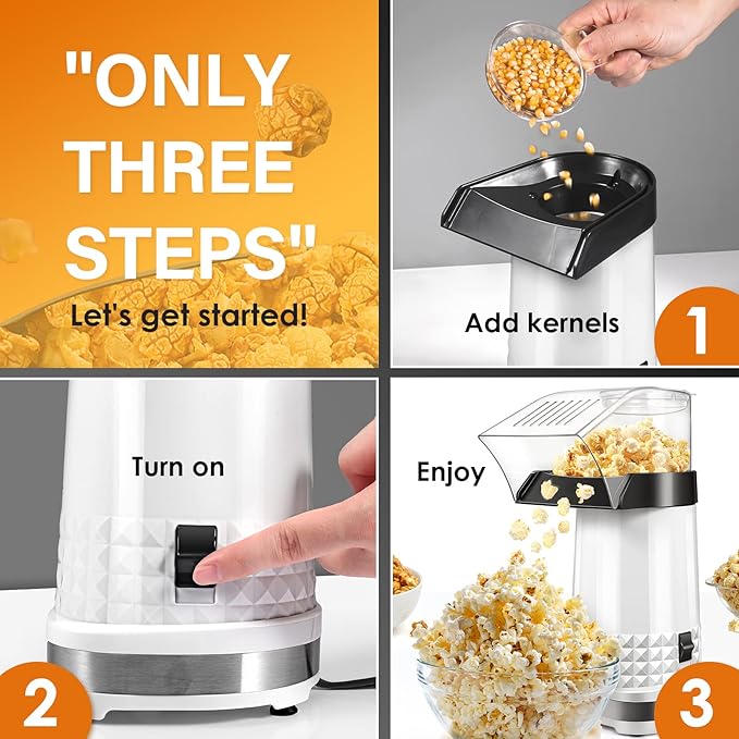 Air Popcorn Popper Maker with Measuring Cup to Melts Butter, Fast & Easy Popcorn Machine for Family Gathering, No Oil, Easy to Clean & Maintain