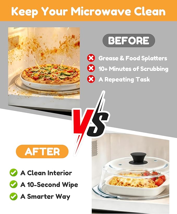 Tall Glass Microwave Splatter Cover for Food & Microwave Place Mat,2 in 1,Sturdy clear 100% food safe BPA free glass lid with easy grip silicone handle，Dishwasher safe for easy cleaning