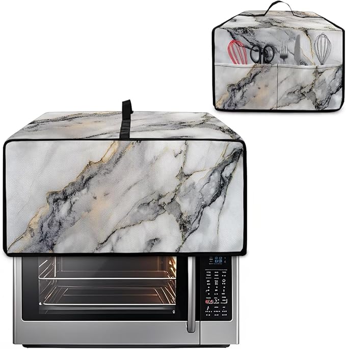 Toaster Oven Dust Cover Washable Fabric Convection Oven Cover Protector Compatible with Various Small Kitchen Appliances, L, Gray White Marble
