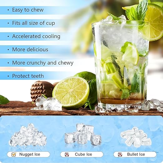 Antarctic Star Nugget Ice Maker Countertop, Chewable Nugget Ice Machine with One-Touch Operation, Self Cleaning, Fast Ice Making 34Lbs/24H, for Office/Home/Bar, Silver
