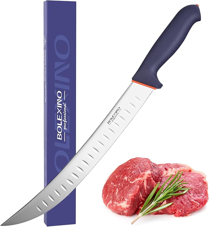 12 Inch Carving Knife, Brisket Slicing Knife with Granton Edge, X50CrMoV15 Stainless Steel Butcher Knife for Meat Cutting, BBQ & Turkey