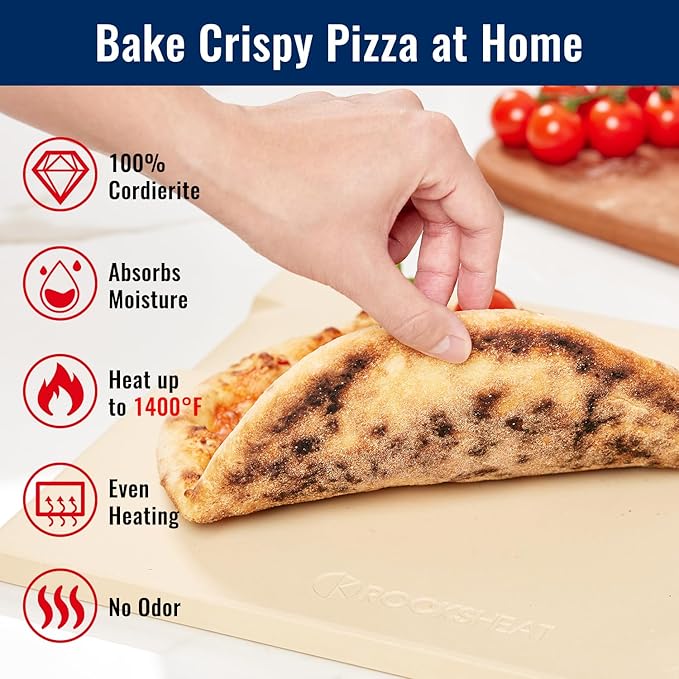 Pizza Stone, 12"x12" Square Pizza Stone for Oven Grill BBQ, Cordierite Baking Stone for Bread & Pie, Unique Built-in 4 Handles Cooking Stone