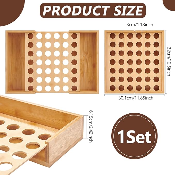 Bamboo Coffee Pod Holder Drawer, 11.85x12.6x2.42Inch Tea Bags Storage Organizer Holder 42 Pod Capacity for Coffee Station Home Office and Kitchen