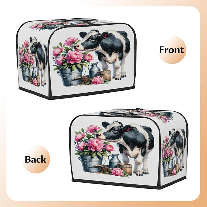 Animal Cow Pink Flower Toaster Cover 2 Slice Dust and Fingerprint Protection Toaster Bread Maker Covers Washable Kitchen Small Appliance Covers for Kitchen Accessories Decor Bakeware Women Gift