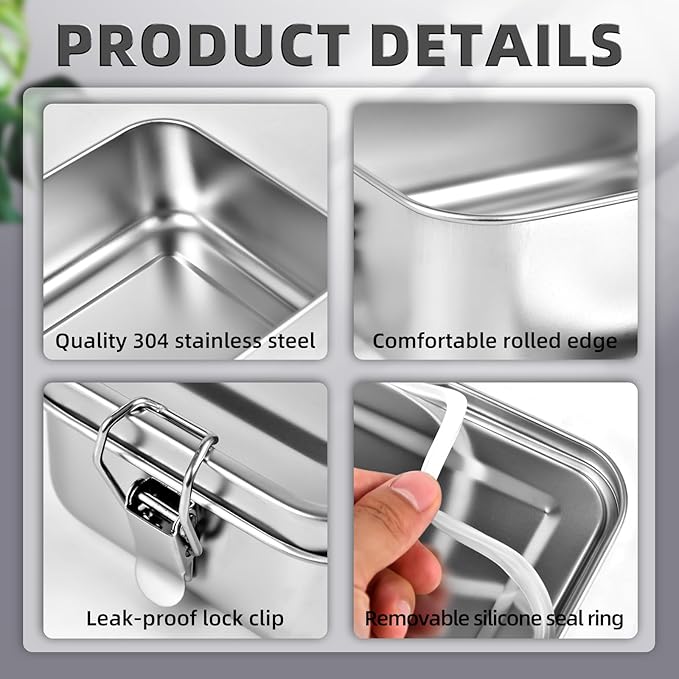 8 PCS Stainless Steel Bento Box 4-Size, Metal Lunch Box, Food Containers, Steel Lunch Container for Home, Work, Camping (550ml+850ml+1400ml+2400ml)*2