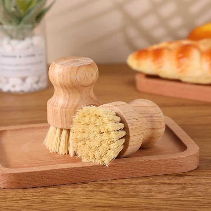 Nuenen 20 Packs Bamboo Dish Scrub Brushes Wooden Scrubbers Set Kitchen Dishwashing Scrubber with Natural Sisal Bristles for Iron Pot Pan Sink(Sisal)