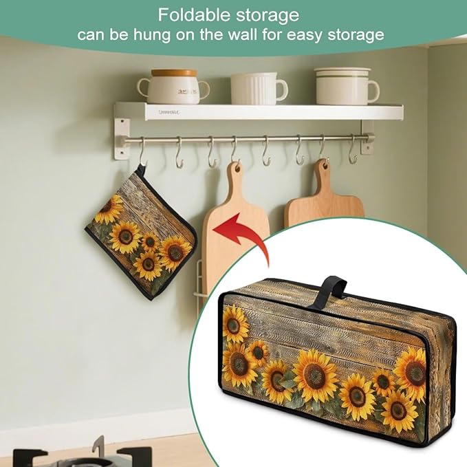 2 Slice Slim Toaster Cover Sunflower Wooden Toaster Cover Easy to Fold and Store Dust-proof Kitchen Appliance Protector Universal Fit