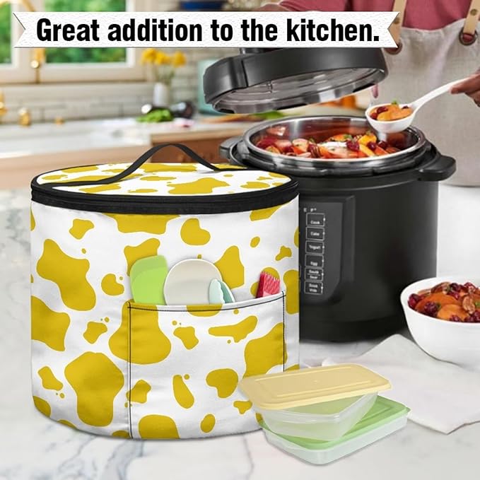 Electric Pressure Cooker Insulation Handbag Insulated Carrier Electric Pressure Cooker Insulation Bag for Kitchen Accessories, Yellow Cow Print