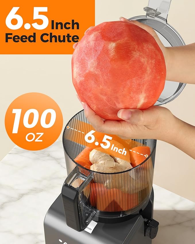 ACOQOOS Juicer Machines, 6.5" Extra Large Feed Chute Cold Press Juicer 3-IN-1 with Sorbet & Nut Milk, BPA Free, Easy to Clean, 100 OZ Hopper, Graphite Gray