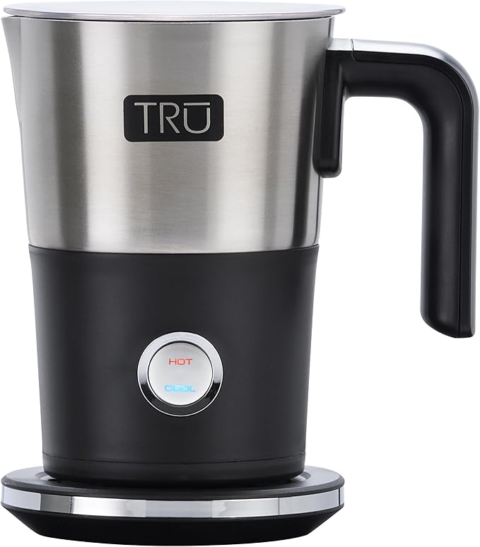TRU Electric Milk Frother - Foam Maker for Lattes, Cappuccinos, Iced Coffee & More - One-Touch Operation & Precision Spout - Hot & Cold Milk Frother with Automatic Shut-Off - 10 Oz